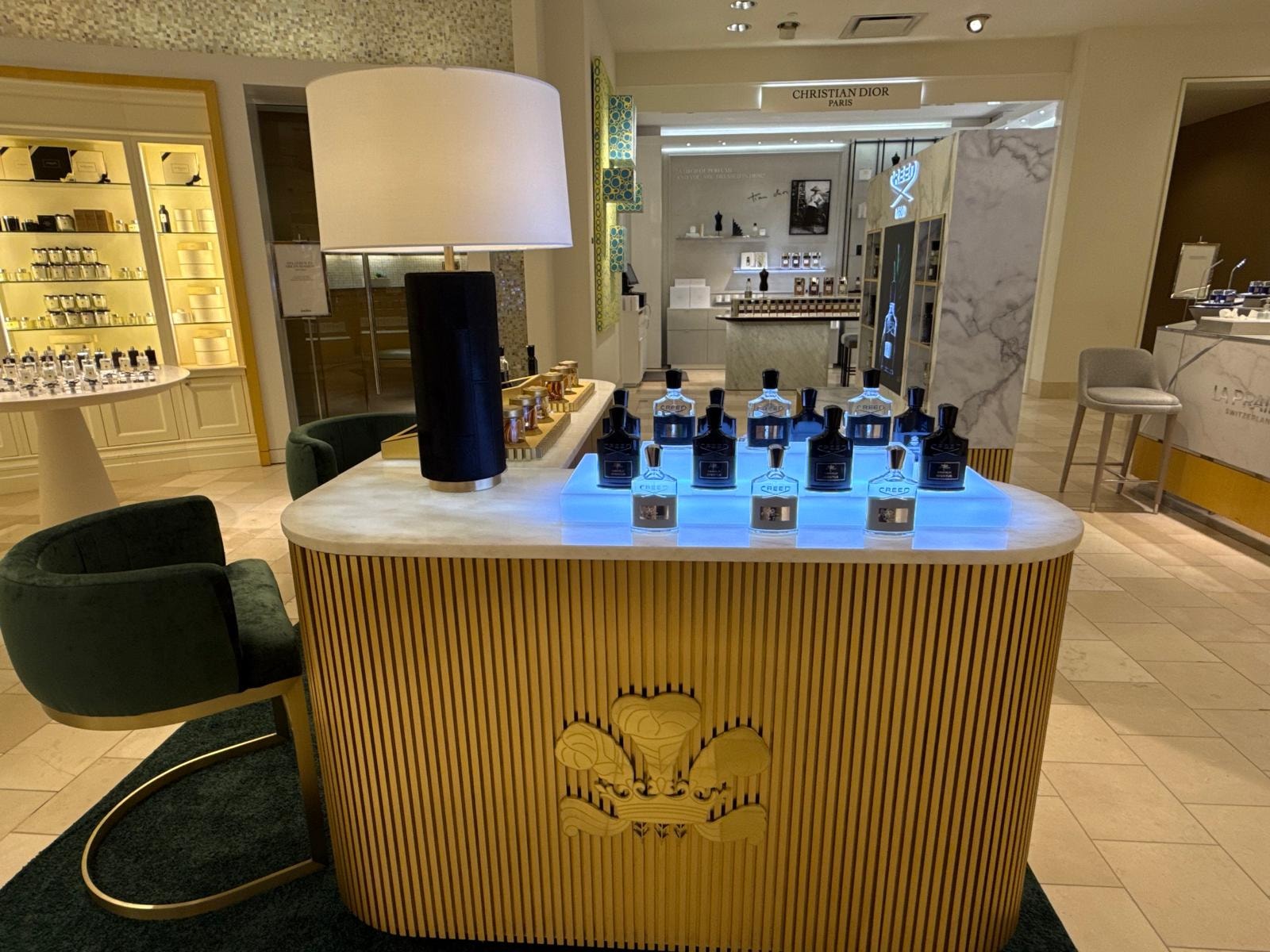 Counter with Dior backdrop context