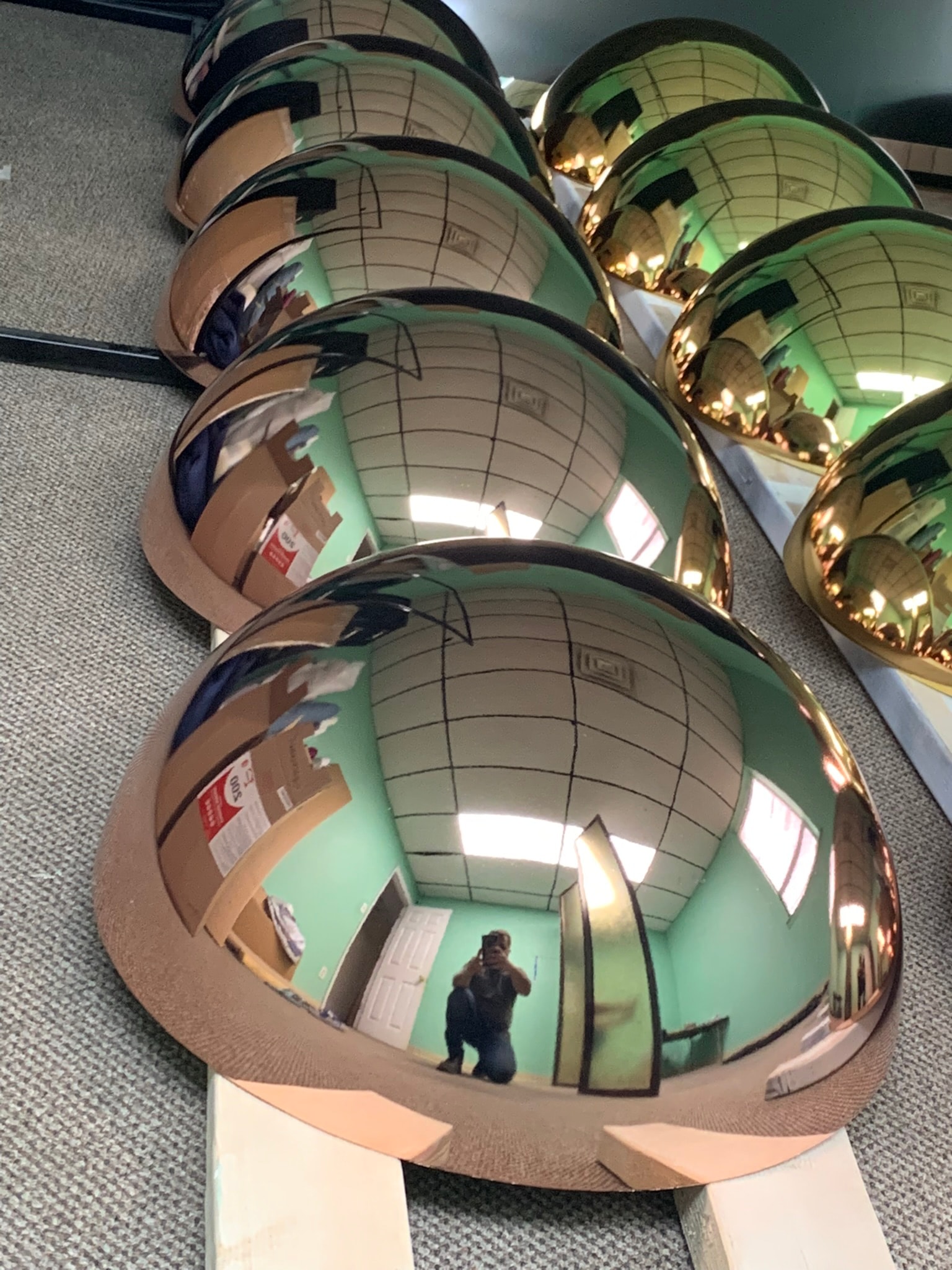 Chrome-painted conical forms in rose gold finish, VVG production floor